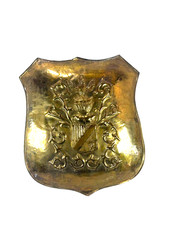 Vintage German Handwerk Repoussé Copper Heraldic Coat of Arms Wall Plaque Shield picture