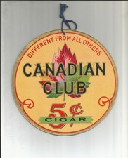 Original CANADIAN CLUB 5¢ CIGAR Double Sided Hanging Cardboard Sign 1930s NOS picture