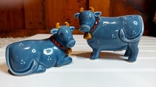 Vintage Otagiri Japan Blue Ceramic Cow Salt and Pepper Shakers Set with Stoppers picture