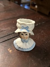 Ceramic Little Girl Mini Head Vase / Toothpick Holder Blue & White picture