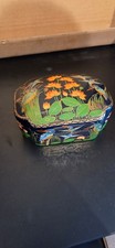 Vintage Suffering Moses Kashmir Papier Mache Box Hand Painted Lotus Kingfisher picture