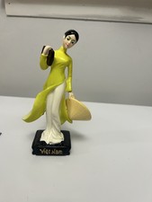 Vintage Ceramic Vietnamese Lady Figurine Hand Painted Detail Yellow picture