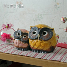 Shigaraki Ware Couple Owls Ceramic Owl Figurine Statue Pottery Lucky Charm NEW picture