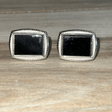 Vintage Cufflinks with Black Onyx Style Inlay Men’s Silver Tone Classic Signed picture