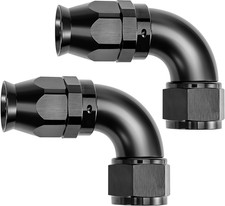 10AN 90 Degree PTFE One Piece Full Flow End Hose Fitting Aluminum Black 2PCS picture