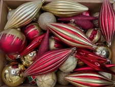 Mixed Lot 45 Pcs Plastic Shatterproof Gold And Red Christmas Ornaments picture