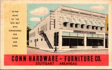 Conn Hardware Furniture Company Stuttgart Arkansas Storefront Postcard 1938 picture
