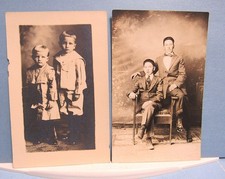 2 Vintage RPPC Real Photo POSTCARD Brother Father Son Studio Setting Early 1900s picture