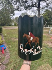 Vintage Hand Painted Umbrella Stand Hunting Scene Hunting Dogs 1992 Signed picture