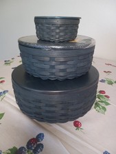 Longaberger Set of 3 Bold Blue Keeping Baskets, Protectors, and Lids picture