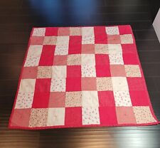 Vintage Handmade Red Patchwork Lap Quilt Throw Blanket Crib Floor Mat 48x48 picture