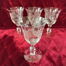 4 Vintage Heisey Rose Elegant Etched Crystal 6.5
