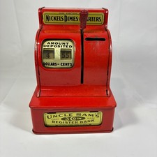Vintage Red Uncle Sam’s 3 Coin Register Bank Saving Box picture
