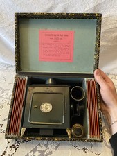Antique Ernst Plank Co. Magic Lantern Projector w/ Box &12 Color Glass Slides picture