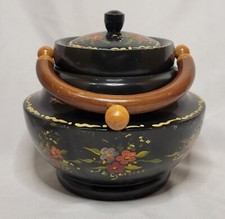 Vintage Bonatto, Hand Painted Wooden Bean Pot, Madeira Portugal picture