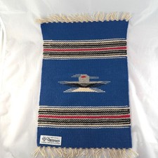 Vtg Ortegas Chimayo Hand Woven Wool Table Mat Thunderbird 10x15 Blue New Mexico picture