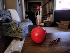 Vintage MCM Space Age Red Ball Lamp Light Globe Atomic Retro picture