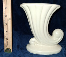 Vintage USA Pottery Art Deco Cornucopia Vase / Planter Cream Glossy Glaze picture