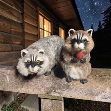 Vtg Pr Realistic Raccoon Rabbit Fur Figurines 5