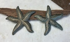 Cast Metal Painted Starfish Wall Decor Green Gold Coastal Beach Set Of 2 picture
