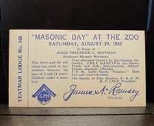 1932 Masonic Day At The Zoo Free Masons Cincinnati Ohio Ticket Admission Pass picture