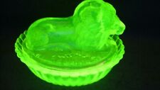 Vaseline Glass Lion Covered Candy Dish - Westmoreland Mould picture