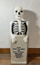 VTG Halloween Empire Skeleton Tombstone Blow Mold R.I.P. Ashes to Ashes No Light picture