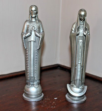 11 INCH ART DECO JESUS & VIRGIN MARY CAST ALUMINUM STATUES SACRED HEART MADONNA picture