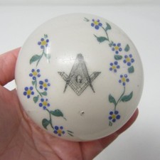 Freemason Masonic Paperweight Albert Graeser Art Glass Hand-Painted Antique picture