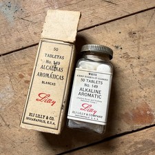 Antique Eli Lilly Alkaline Aromatic Tablets Bottle Box Spanish Export Pharmacy picture