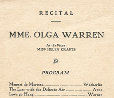 1927 Parnassus Club NYC Recital Handbill – Mme. Olga Warren – Helen Crafts picture