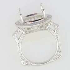 14K White Gold Over Semi Mount Ring Setting Round RD 15x15mm Halo With Diamonds picture