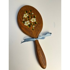 Vintage 1980s Hand Painted Floral Wooden Hand Mirror Cottagecore Folk Art 12