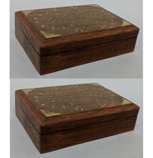 Box Sheesham Wood Hinged Top Inlaid Brass Design 5