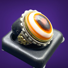 Antique Natural Yemeni Sulaimani Agate Men Ring Sterling Silver 925 picture