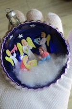 VTG Glass Diorama Mary Baby JESUS Nativity Jumbo BALL Christmas Ornament Italy picture
