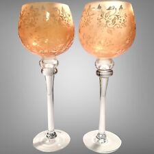 Pair Of Stemmed 13” Tall Tealight/Votive Candle Holders Tan/Rosé With Clear Stem picture
