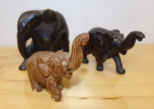 Hand Carved Wood Elephant Figurines Statue Set of 3 picture