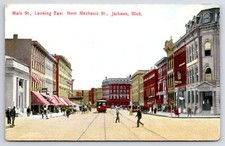 Jackson Michigan~Main Street East @ Mechanic Street~Downtown Shopping~c1910 PC picture