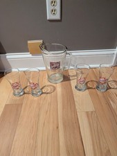 Vintage Falstaff Beer Glass Pitcher Four Glass Beer Mugs Display picture