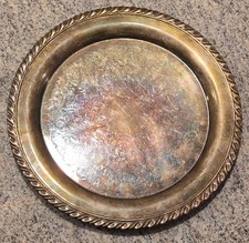 Round Silver-Tone Metal Serving Tray with Decorative Rope Edge picture