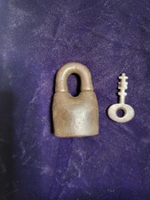 Antique Hand-Forged Iron Scandinavian Padlock with Skeleton Key picture
