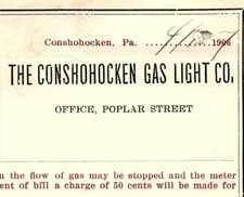 1907 CONSHOHOCKEN PA THE CONSHOHOCKEN GAS LIGHT CO. BILLHEAD STATEMENT Z1574 picture