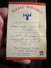 1939 HOTEL ADOLPHUS CENTURY ROOM DINNER & SHOW TICKET BBA-40 picture