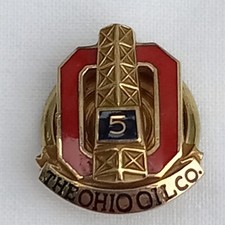 10K GF The Ohio Oil Co 5 Year Screwback Service Pin Vintage Gold Gas picture