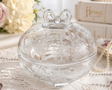 Heisey Crystal Orchid Waverly Bow Finial Covered Candy Dish Diamond H Floral Vtg picture