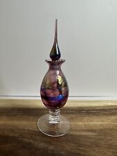 Vintage Art Glass Pink Iridescent Swirl Perfume Bottle with Stopper/Dabber  picture