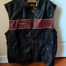 Harley-Davidson 120th Anniversary Leather Vest Black & Burgundy Zip Front picture