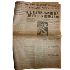 1942 Cleveland News Newspaper WWII Flying Tigers Burma Raid Warplanes Higbee Ads picture