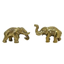 Mini Elephant Dress Trunk Up Down Feng Shui Brass Figurine Set picture